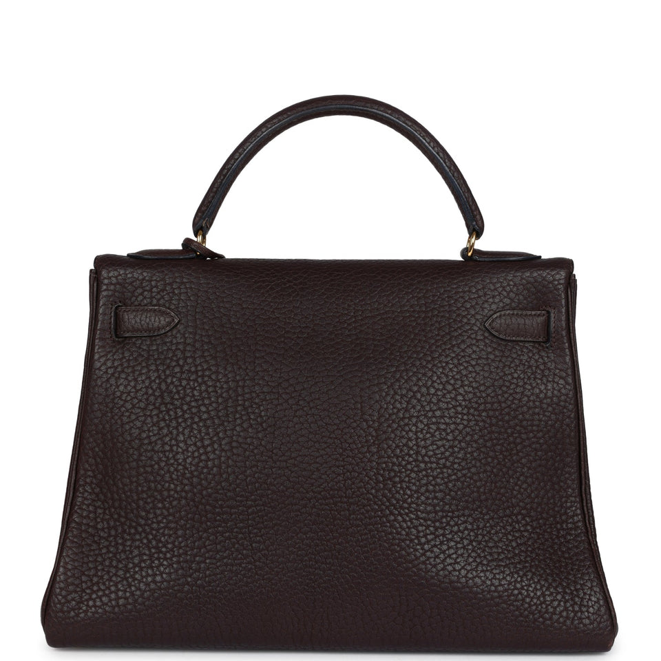 Hermes Kelly Retourne 32 Marron Fonce Fjord Gold Hardware