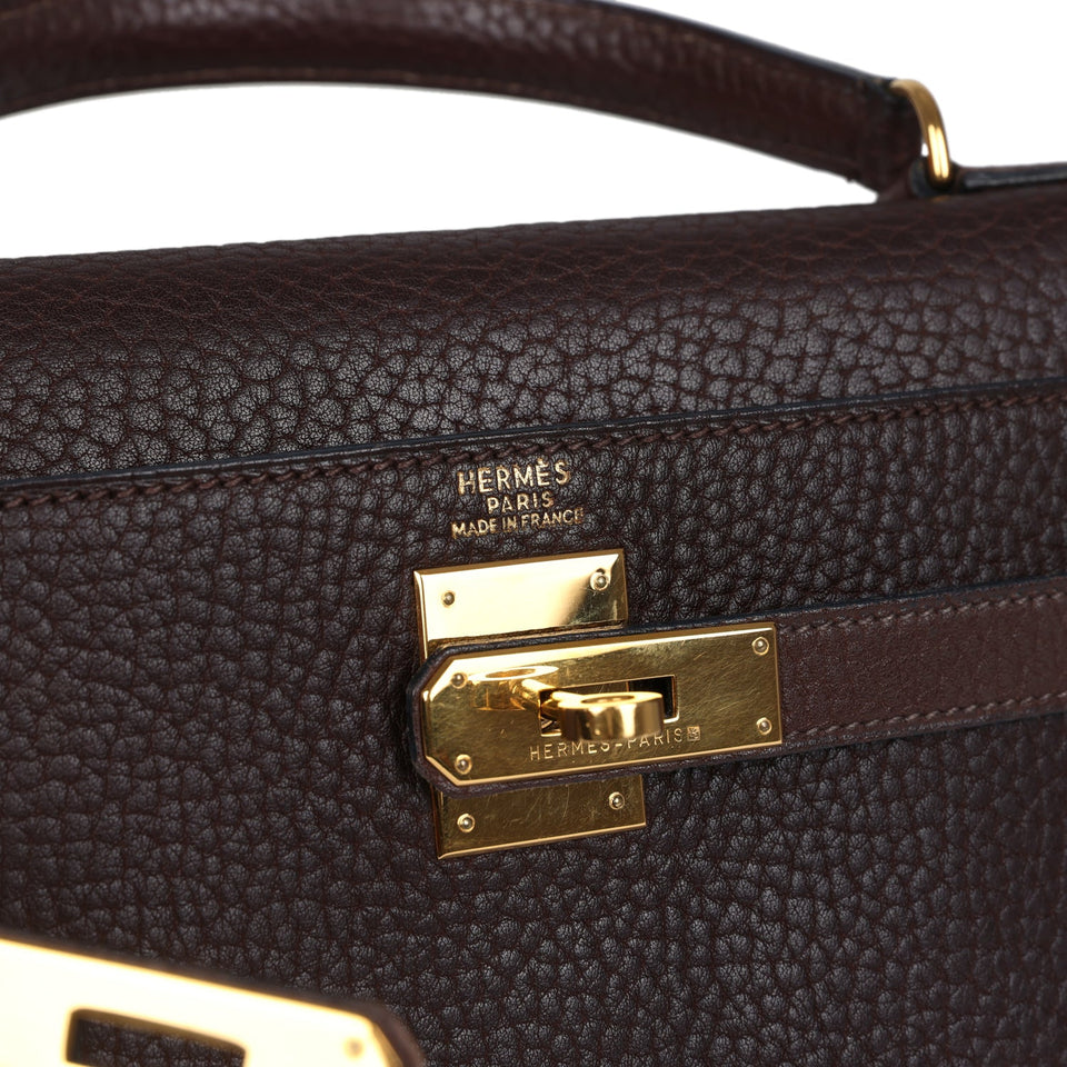 Hermes Kelly Retourne 32 Marron Fonce Fjord Gold Hardware