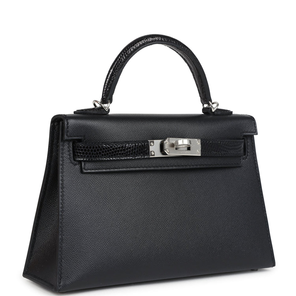Hermes Kelly Sellier 20 Black Madame and Shiny Varanus Lizard Touch Palladium Hardware
