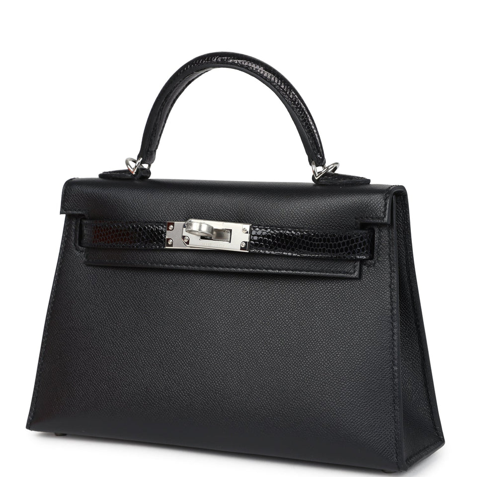 Hermes Kelly Sellier 20 Black Madame and Shiny Varanus Lizard Touch Palladium Hardware