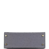 Hermes Special Order (HSS) Kelly Sellier 25 Gris Agate and Bleu Iris Ostrich Brushed Gold Hardware