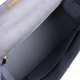 Hermes Special Order (HSS) Kelly Sellier 25 Gris Agate and Bleu Iris Ostrich Brushed Gold Hardware