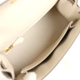 Hermes Special Order (HSS) Kelly Sellier 25 Craie and Gris Asphalte Epsom Brushed Gold Hardware