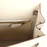 Hermes Special Order (HSS) Kelly Sellier 25 Craie and Gris Asphalte Epsom Brushed Gold Hardware