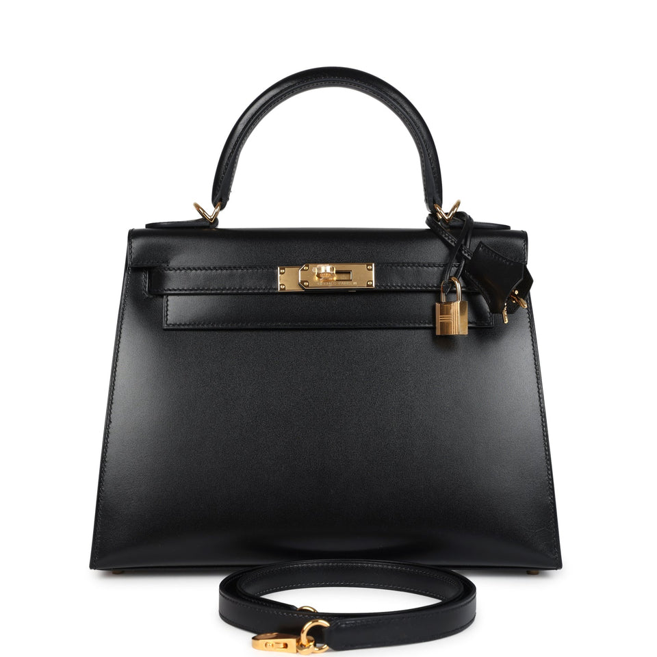 Hermes Kelly Sellier 28 Black Box Gold Hardware