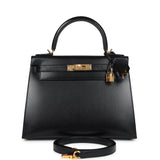 Hermes Kelly Sellier 28 Black Box Gold Hardware