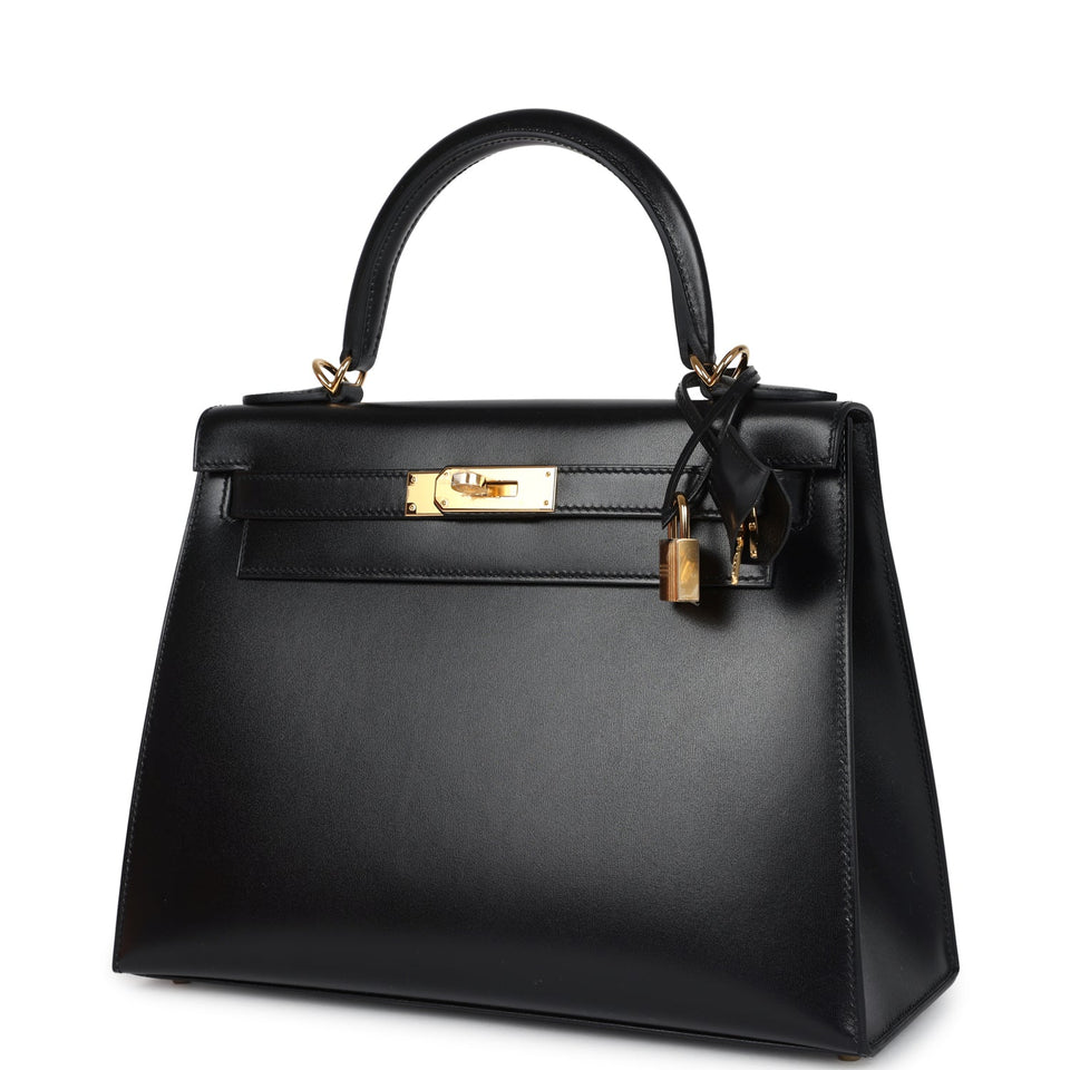 Hermes Kelly Sellier 28 Black Box Gold Hardware