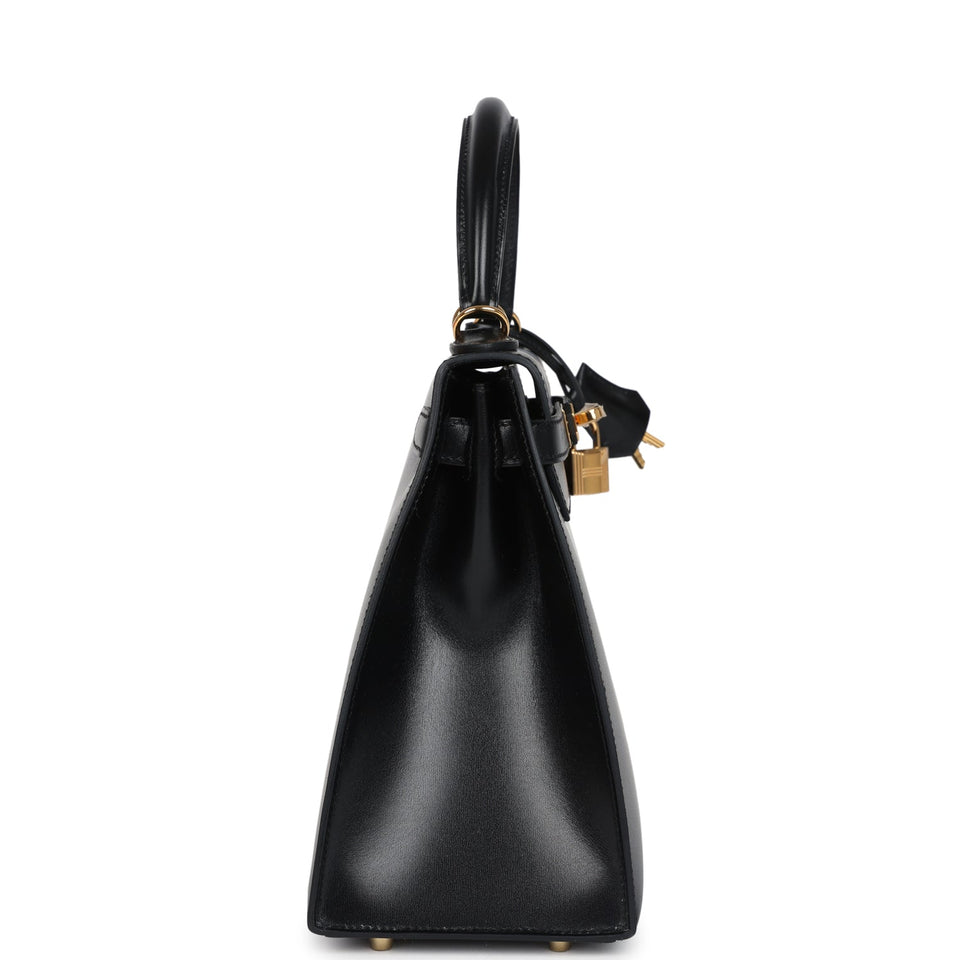 Hermes Kelly Sellier 28 Black Box Gold Hardware