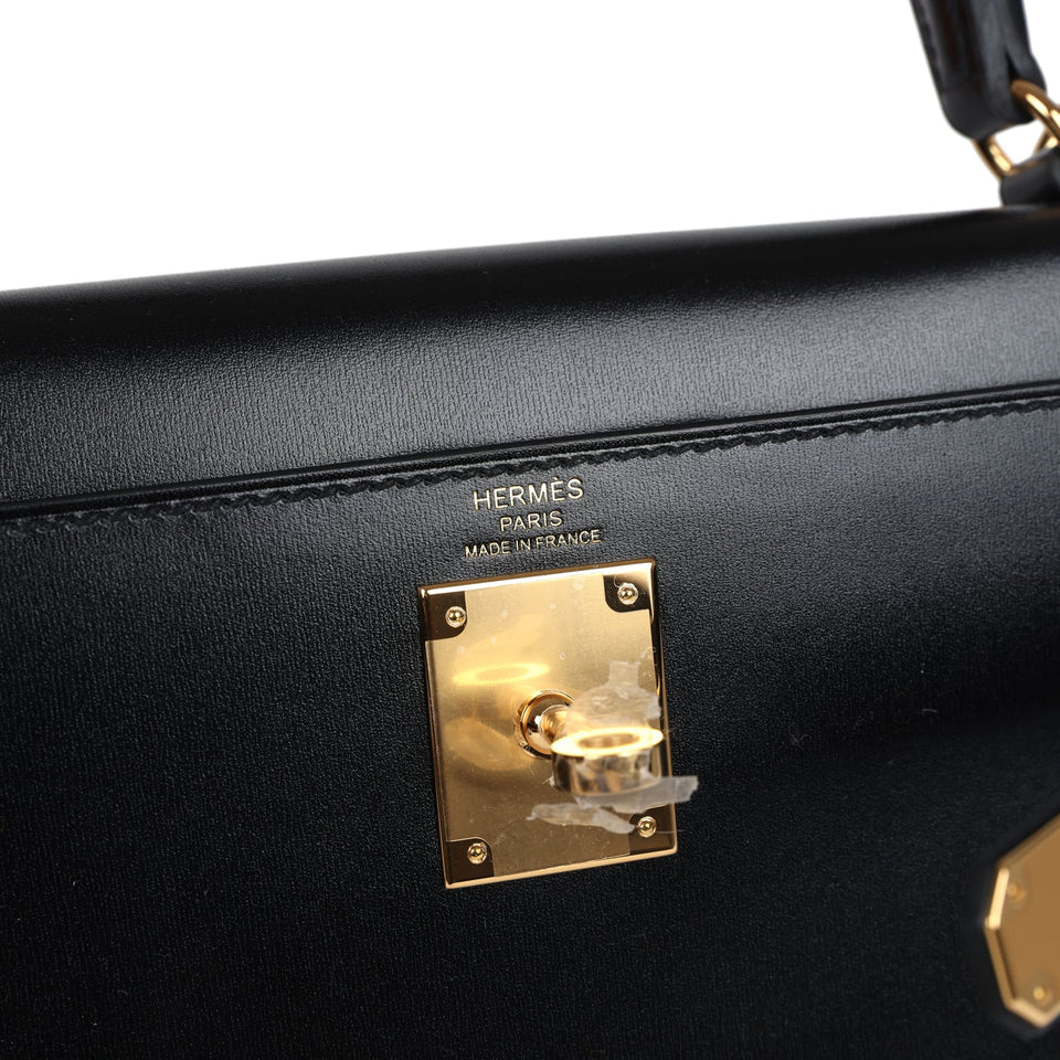 Hermes Kelly Sellier 28 Black Box Gold Hardware