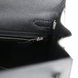 Hermes Special Order (HSS) Kelly Sellier 25 Black and Gris Mouette Epsom Brushed Gold Hardware