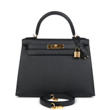 New Hermes Kelly Sellier 28 Black Epsom Gold Hardware