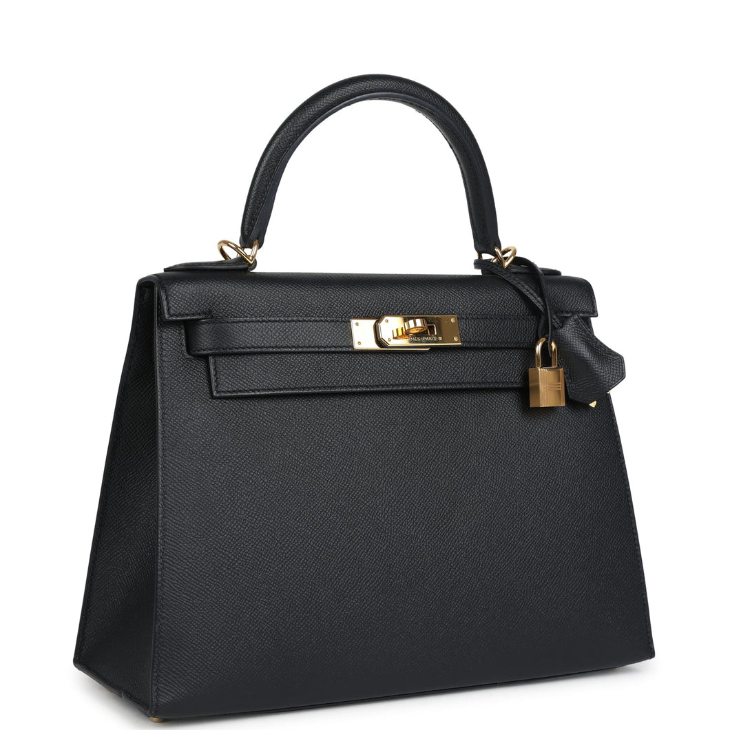 New Hermes Kelly Sellier 28 Black Epsom Gold Hardware
