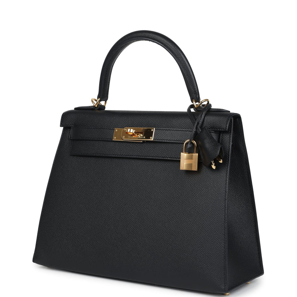 New Hermes Kelly Sellier 28 Black Epsom Gold Hardware