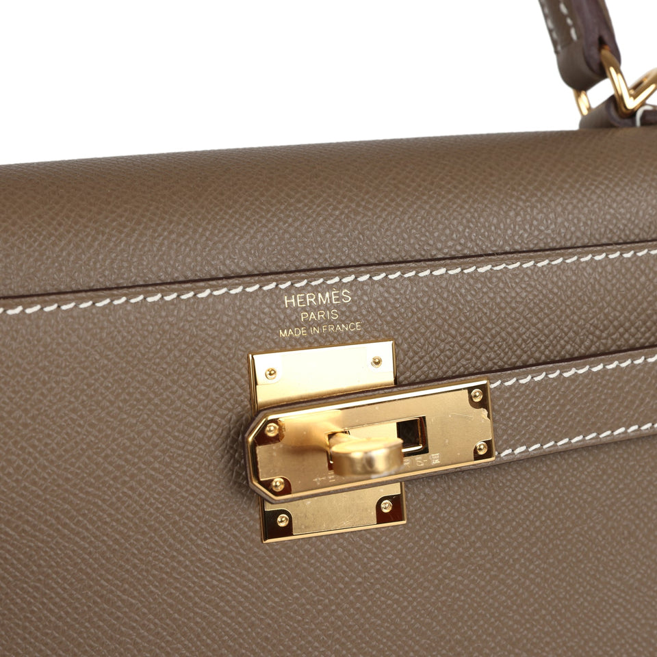 Hermes Kelly Sellier 28 Etoupe Epsom Gold Hardware