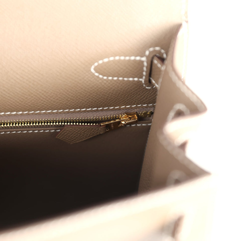 Hermes Kelly Sellier 28 Etoupe Epsom Gold Hardware