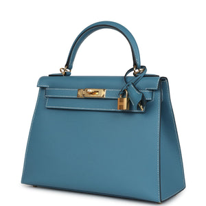 Hermes Kelly Sellier 28 Blue Jean Epsom Gold Hardware