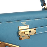 Hermes Kelly Sellier 28 Blue Jean Epsom Gold Hardware