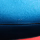Hermes Kelly Sellier 28 Casaque Rouge De Coeur, Rose Extreme and Bleu Zanzibar Epsom Palladium Hardware