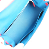 Hermes Kelly Sellier 28 Casaque Rouge De Coeur, Rose Extreme and Bleu Zanzibar Epsom Palladium Hardware