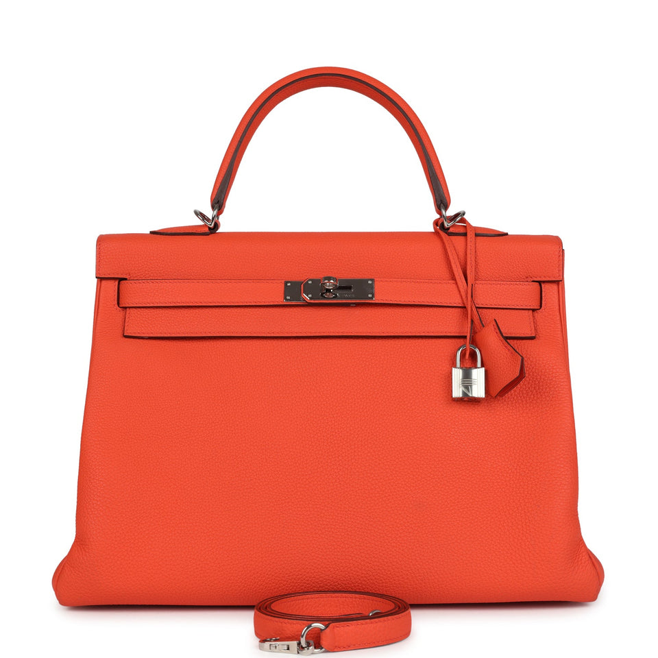 Hermes Kelly Retourne 35 Orange Poppy Togo Palladium Hardware