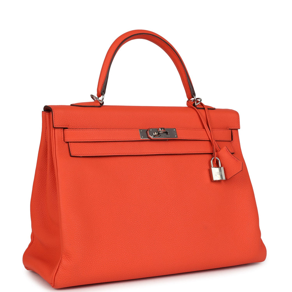 Hermes Kelly Retourne 35 Orange Poppy Togo Palladium Hardware