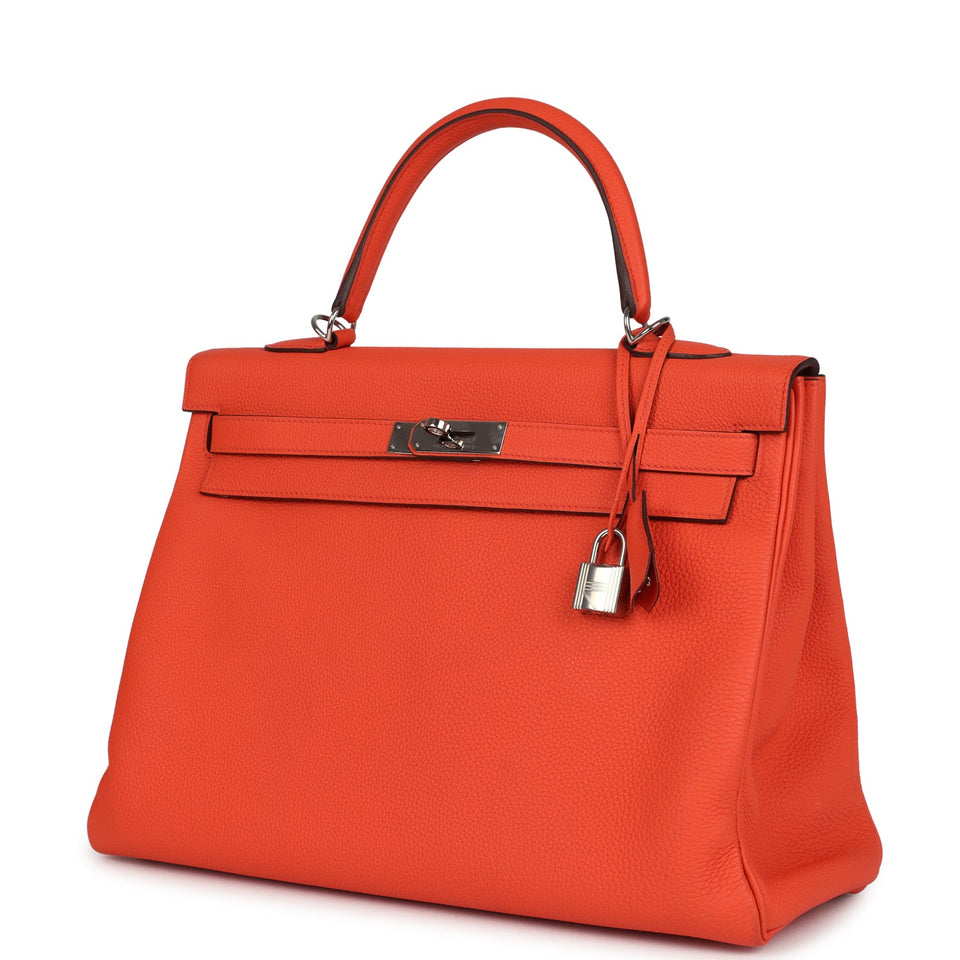 Hermes Kelly Retourne 35 Orange Poppy Togo Palladium Hardware