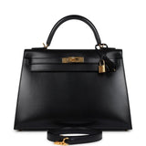 Hermes Kelly Sellier 32 Black Box Gold Hardware
