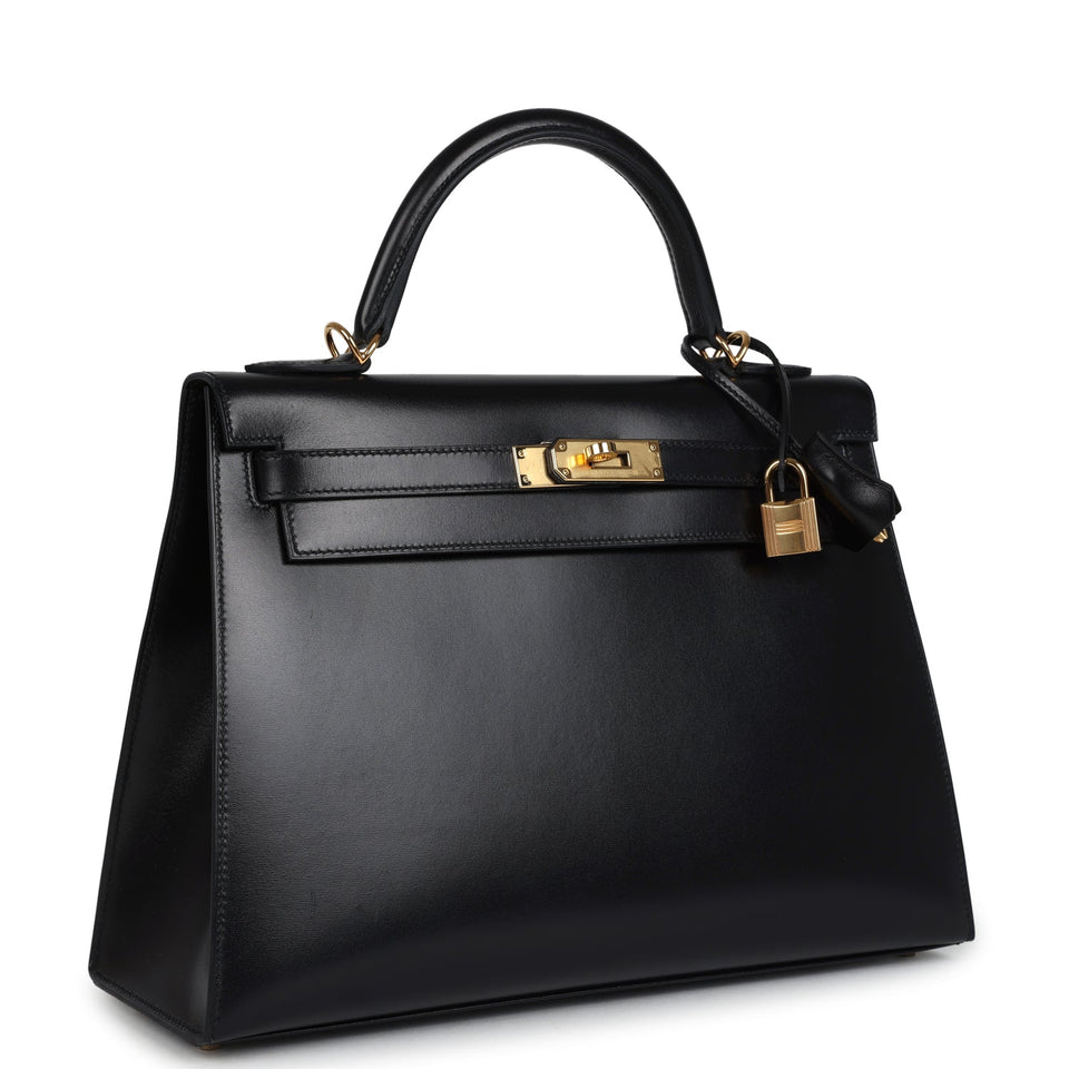 Hermes Kelly Sellier 32 Black Box Gold Hardware