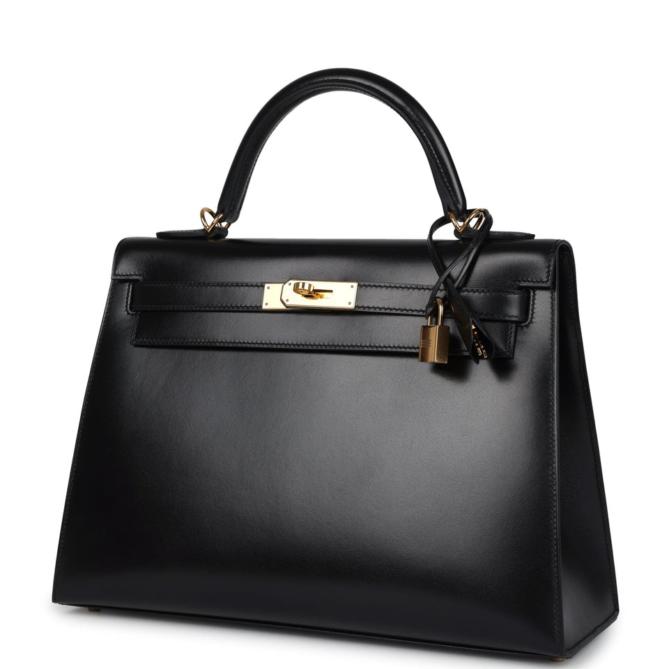 Hermes Kelly Sellier 32 Black Box Gold Hardware