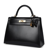 Hermes Kelly Sellier 32 Black Box Gold Hardware
