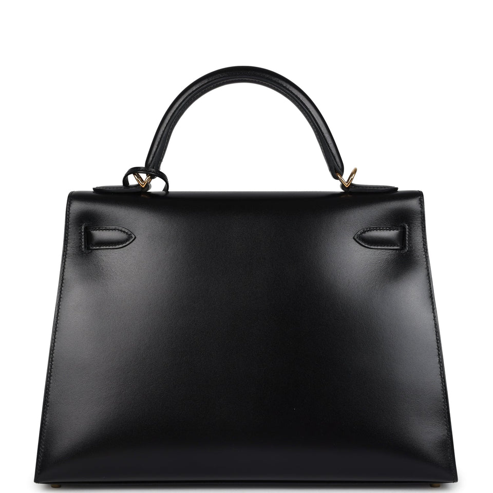 Hermes Kelly Sellier 32 Black Box Gold Hardware