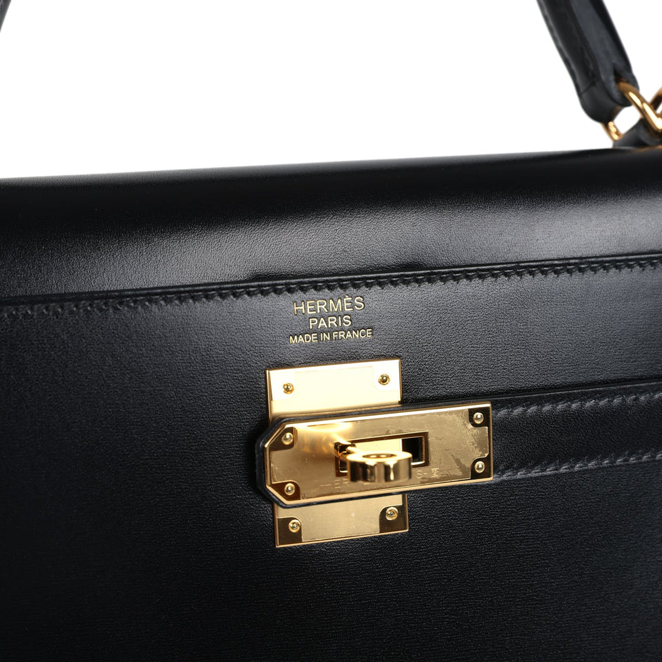 Hermes Kelly Sellier 32 Black Box Gold Hardware