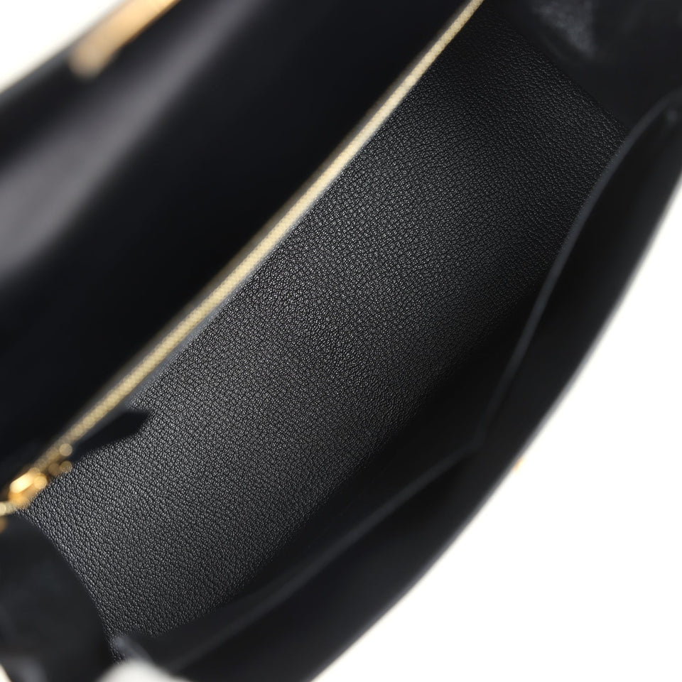 Hermes Kelly Sellier 32 Black Box Gold Hardware