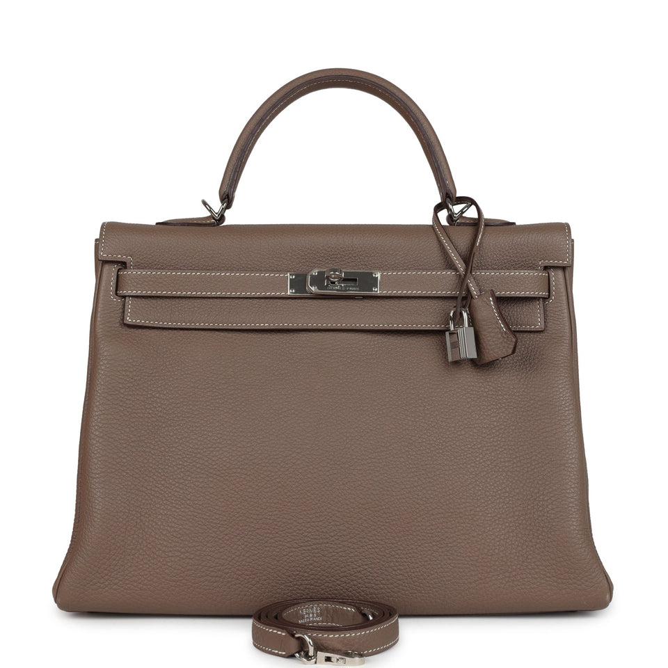 Hermes Kelly Retourne 35 Etoupe Togo Palladium Hardware