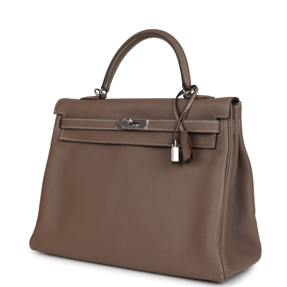 Hermes Kelly Retourne 35 Etoupe Togo Palladium Hardware