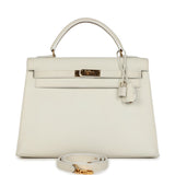 Hermes Kelly Sellier 32 White Veau Graine Gold Hardware