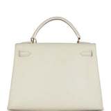 Hermes Kelly Sellier 32 White Veau Graine Gold Hardware