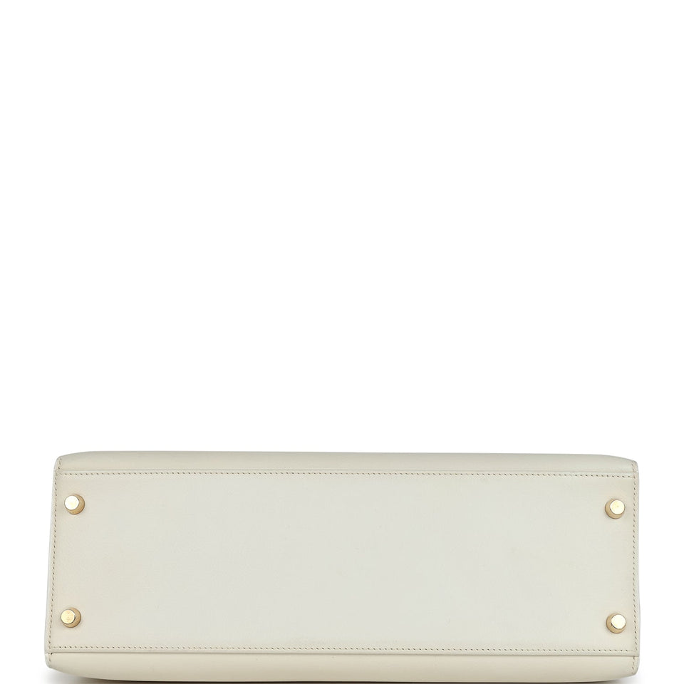 Hermes Kelly Sellier 32 White Veau Graine Gold Hardware