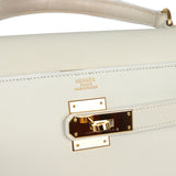 Hermes Kelly Sellier 32 White Veau Graine Gold Hardware
