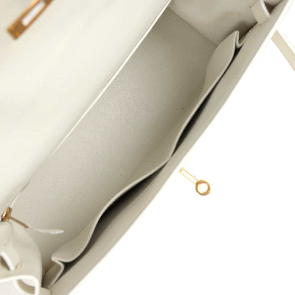 Hermes Kelly Sellier 32 White Veau Graine Gold Hardware