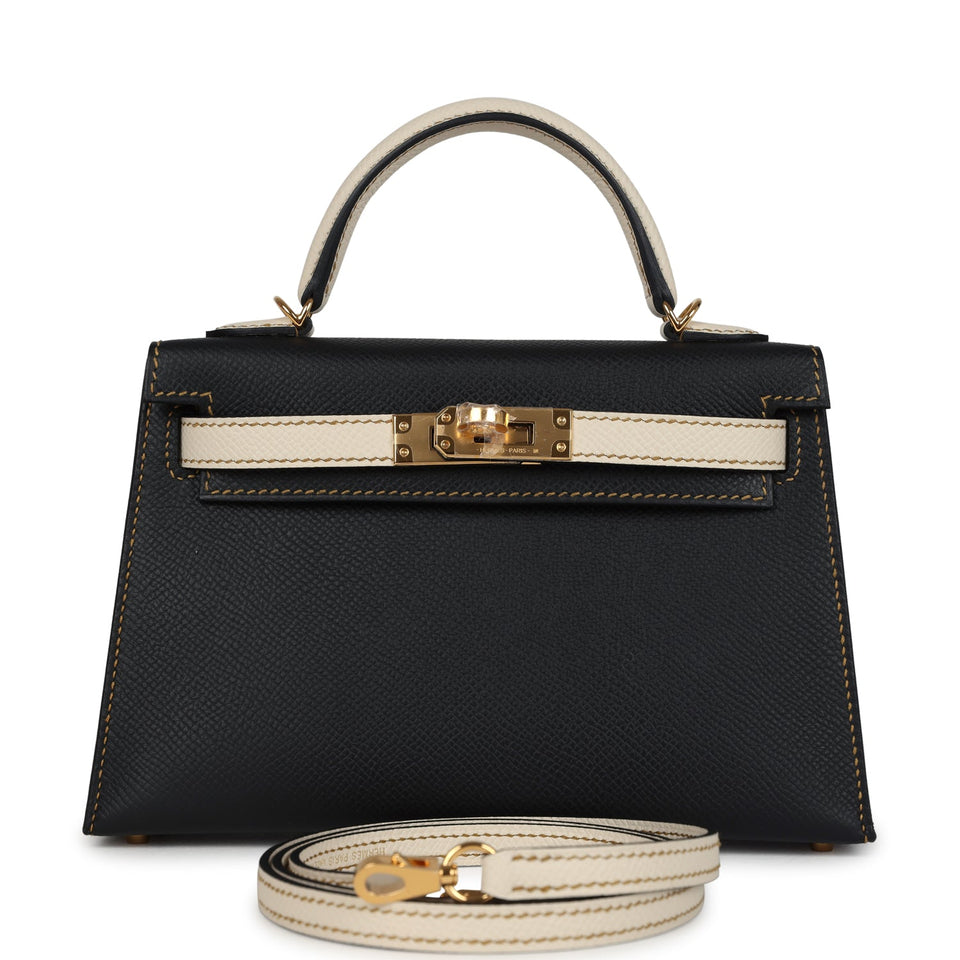 Hermes Special Order (HSS) Kelly Sellier 20 Black and Craie Epsom Gold Hardware