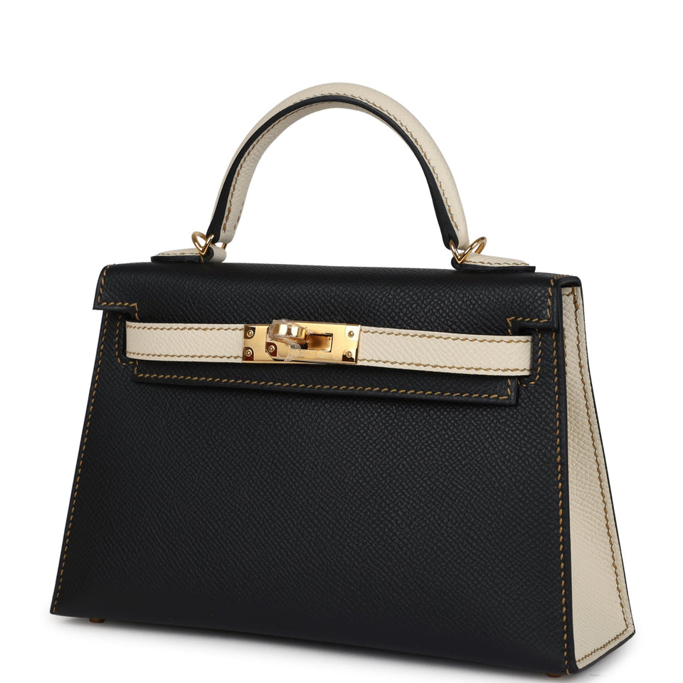 Hermes Special Order (HSS) Kelly Sellier 20 Black and Craie Epsom Gold Hardware