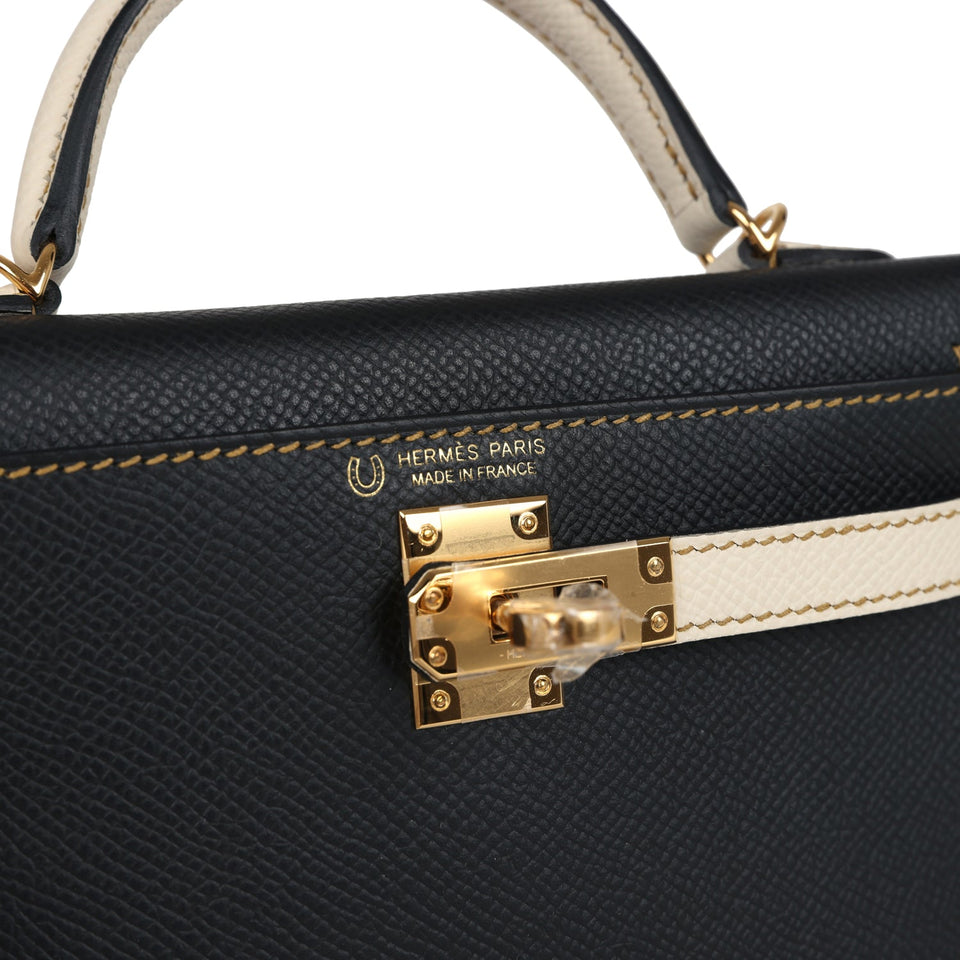 Hermes Special Order (HSS) Kelly Sellier 20 Black and Craie Epsom Gold Hardware
