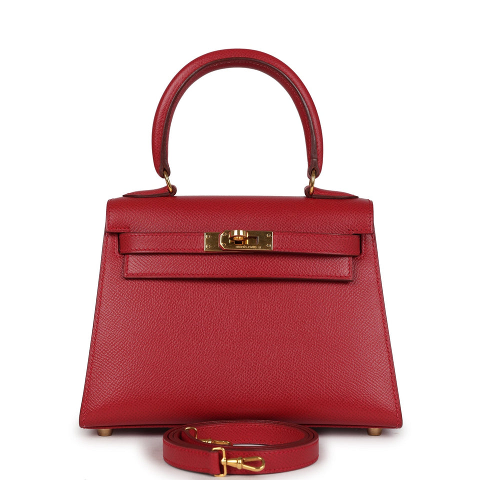 Hermes Kelly Sellier 20 Rouge Vif Courchevel Gold Hardware