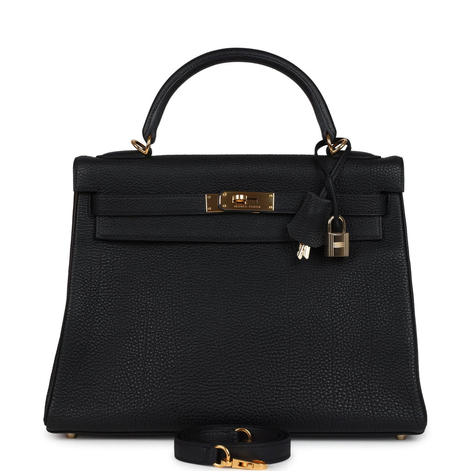 Hermes Kelly Retourne 32 Black Fjord Gold Hardware