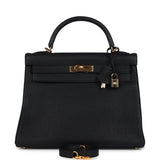 Hermes Kelly Retourne 32 Black Fjord Gold Hardware