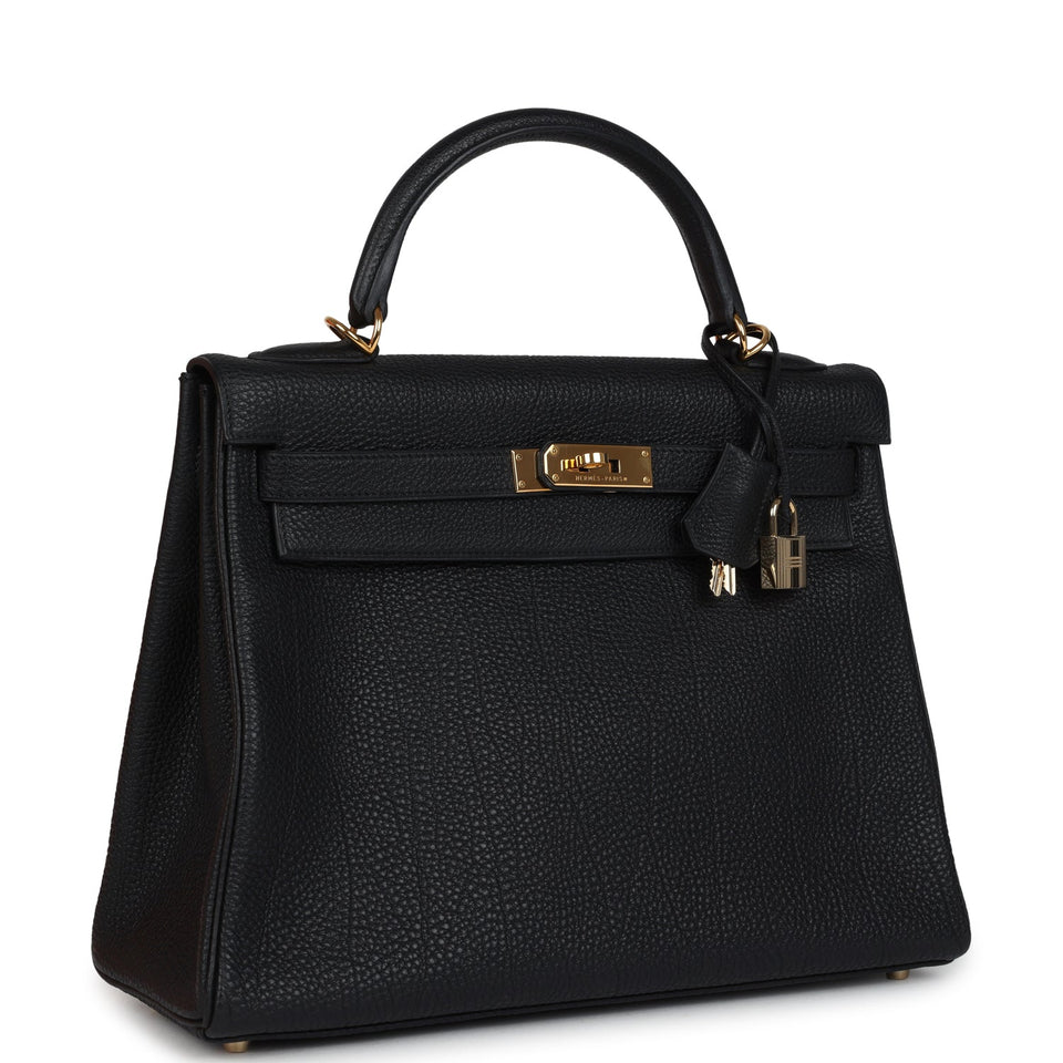 Hermes Kelly Retourne 32 Black Fjord Gold Hardware
