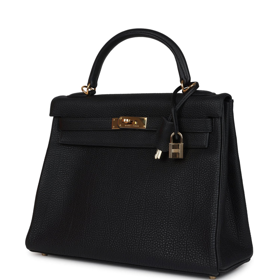 Hermes Kelly Retourne 32 Black Fjord Gold Hardware