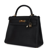 Hermes Kelly Retourne 32 Black Fjord Gold Hardware