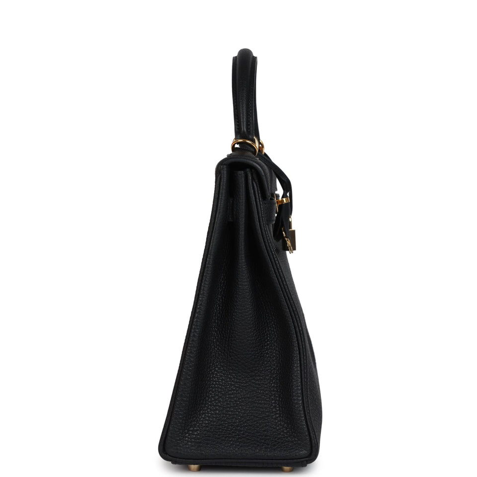 Hermes Kelly Retourne 32 Black Fjord Gold Hardware
